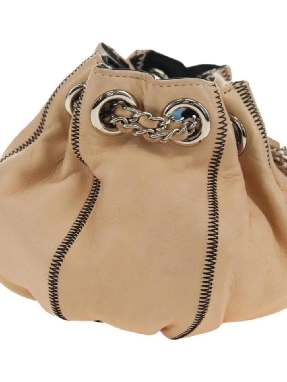 CHANEL Chain Purse Hand Bag Lamb Skin Beige Silver CC Auth bs35366V